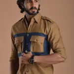 Camel Brown Hunt in Style Shirt | Premium Men's Sportswear | Classic Outdoor Design | Comfortable Cotton Fabric | Size 36-44